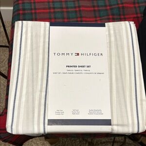 Tommy Hilfiger Striped Sheet Set in White and Blue